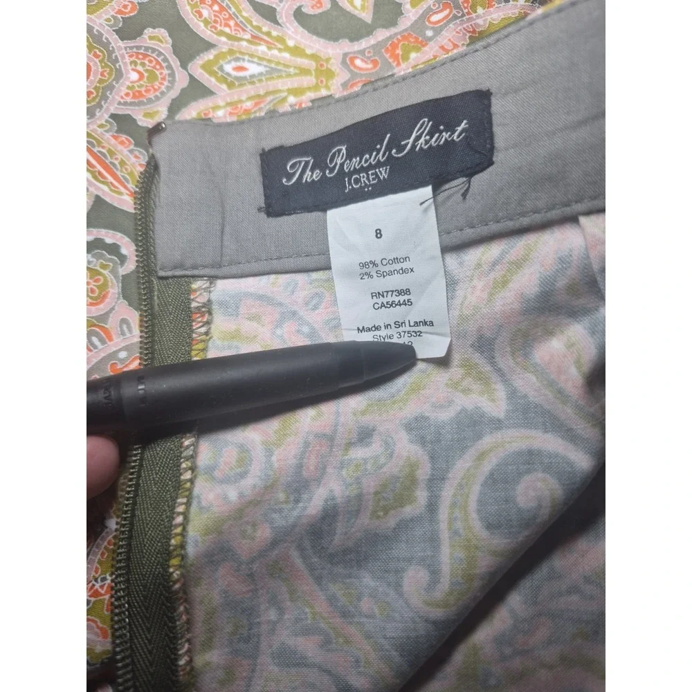J. Crew Women's Paisley Pencil Skirt Size 8 Green/Gold Boho Chic